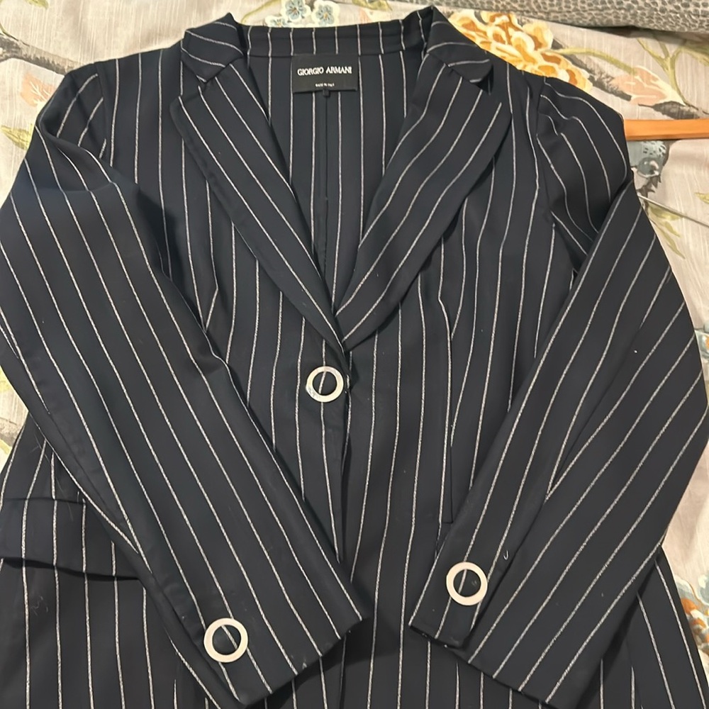 Giorgio Armani Navy Pinstripe Blazer, Size US 12